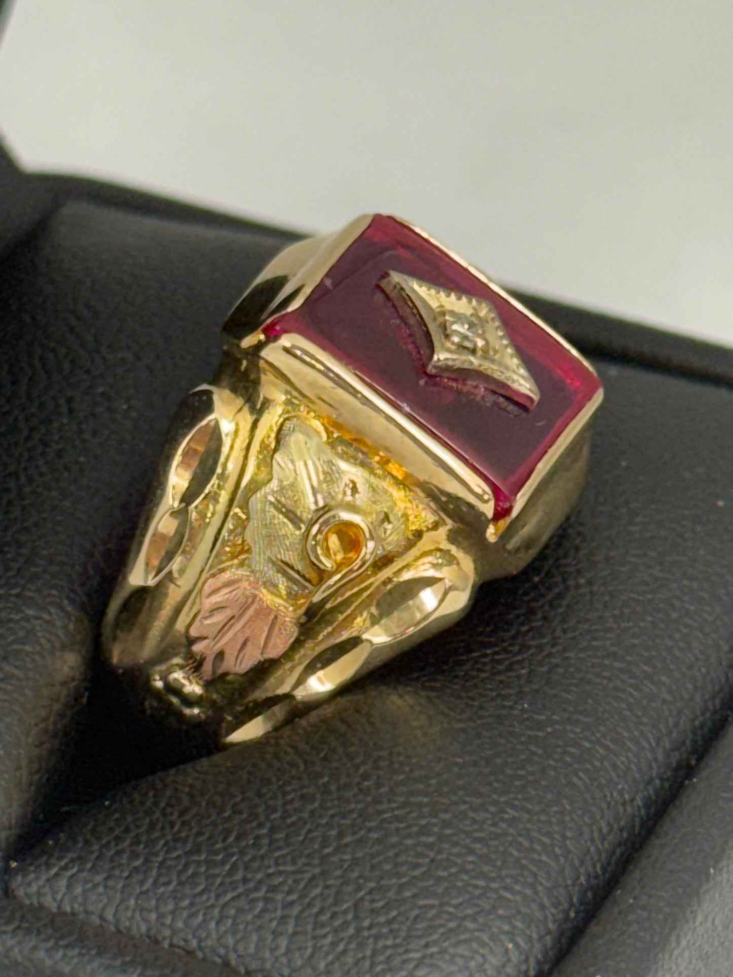 Gents Syn. Ruby and Diamond Ring
