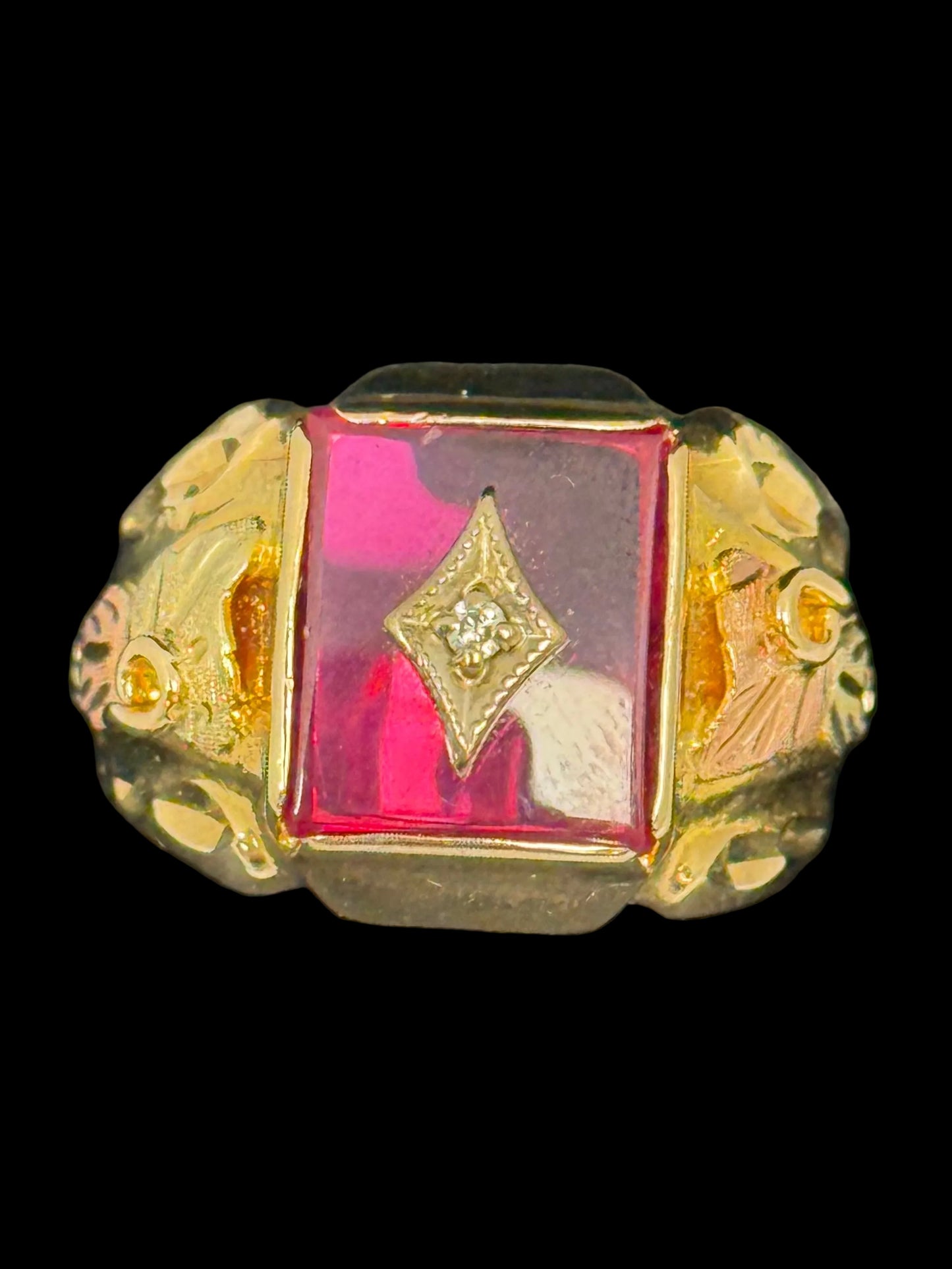 Gents Syn. Ruby and Diamond Ring