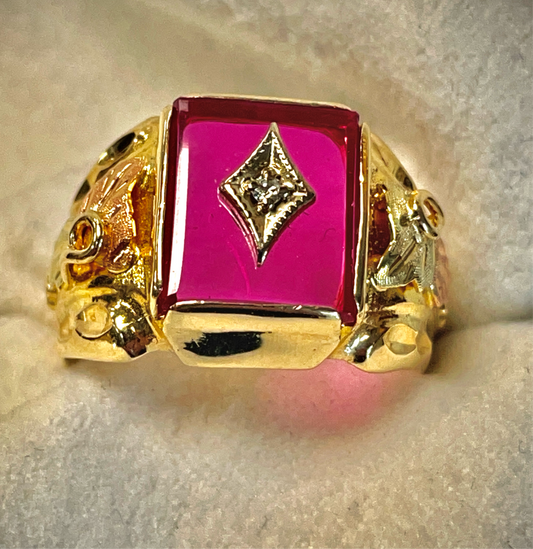 Gents Syn. Ruby and Diamond Ring