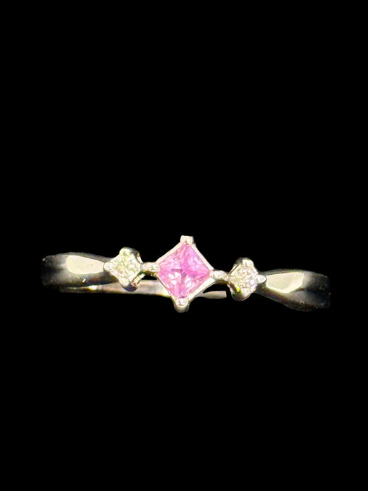 Pink Sapphire and Diamond Melee Ring