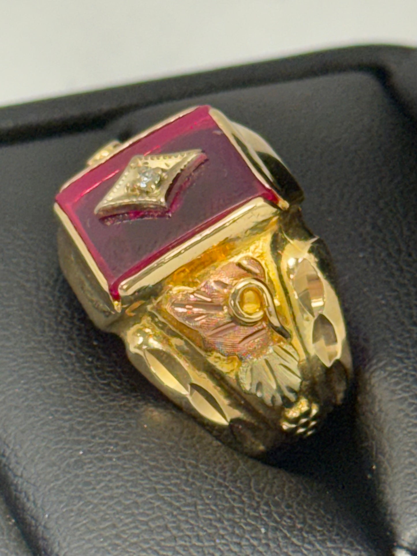 Gents Syn. Ruby and Diamond Ring